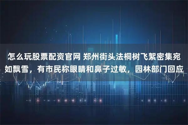怎么玩股票配资官网 郑州街头法桐树飞絮密集宛如飘雪，有市民称眼睛和鼻子过敏，园林部门回应